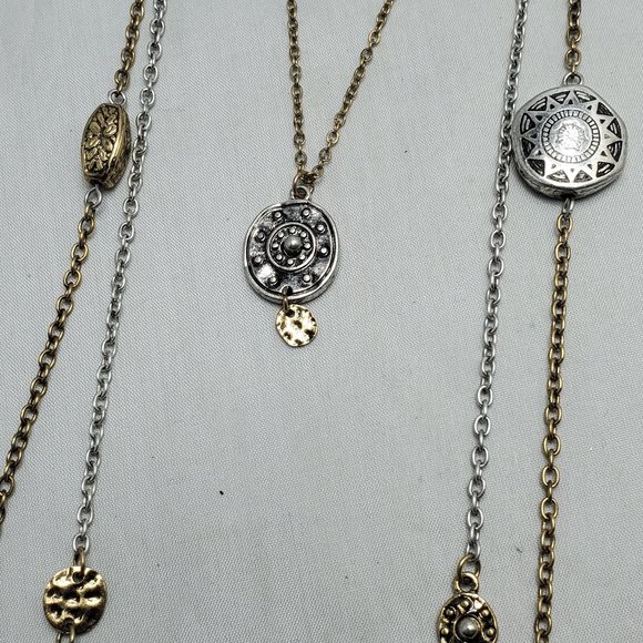 RUFF HEWN  bohemian style gold silver multi strand necklace - Picture 4 of 8